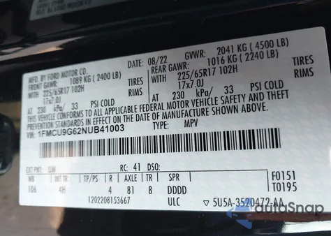 2022 Ford Escape Se z USA, uszkodzony, nr VIN 1FMCU9G62NUB41003